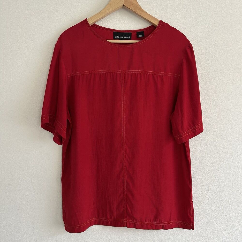 Vintage Carole Little Red Silk Tunic Top Size 6 READ